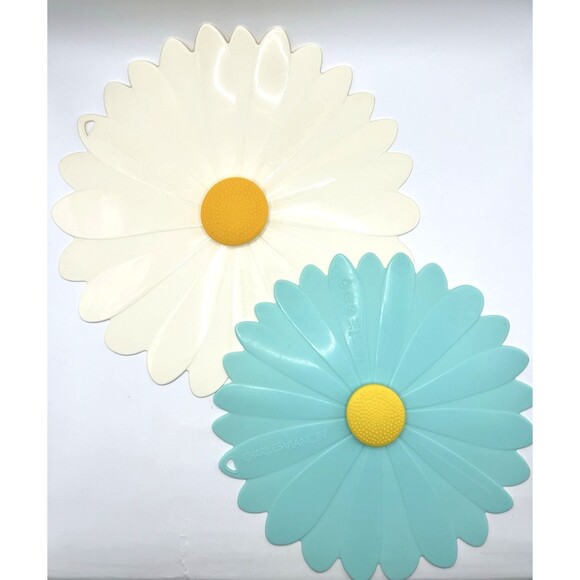 Charles Viancin Silicone Flower Pot/Pan Lids Set Of 2 - White 13” & Blue 9” - Picture 1 of 13